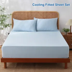 Summer Cooling Fitted Sheet Set -  Breathable Cooling Sheets with Pillowcase for Hot Sleepers & Cool Rest, UP to 18 inch Deep Pocket - 360° lastic Corner Straps, Cloud Soft, Ultra Durable