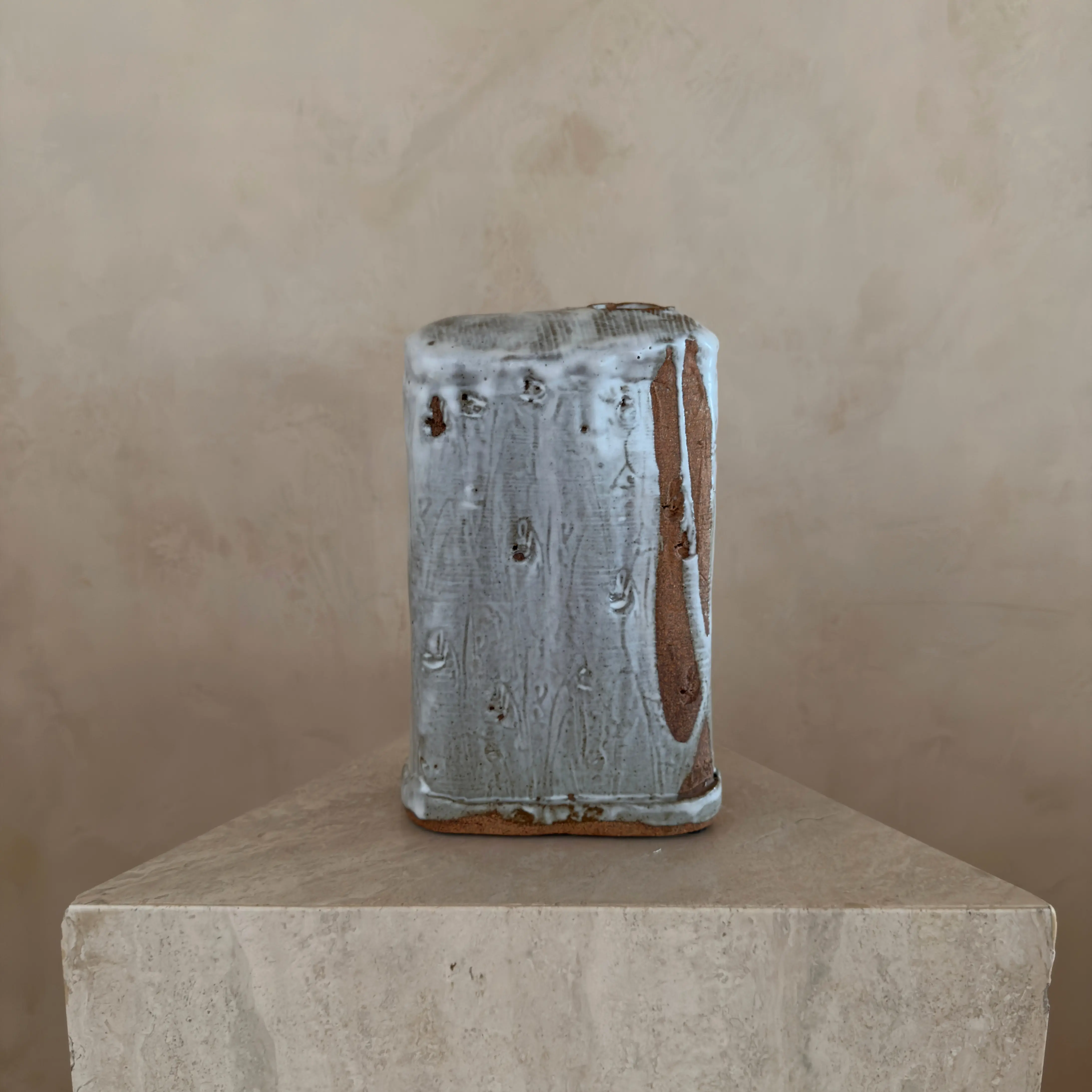 Rectangular Rust and Drip Glaze Vase with Side Opening