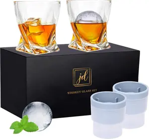 Rocks Glass Set In  Box - Includes 2   Glasses and 2 Big Ice Ball Molds - 11 Oz Old Fashioned Glasses for , , Rum, Cognac,  -   for Men