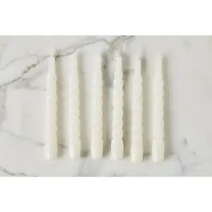 Lacquered Twisted Taper Candles, White, Set of 6