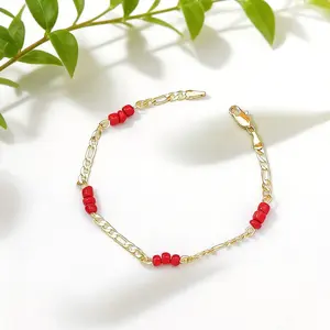 Women's 14K Gold Plated Wine Red Beaded Bracelet - Elegant Lucky Charm, Skin-Friendly Bangle, Fashion Accessory for Daily Wear, Christmas Gifts