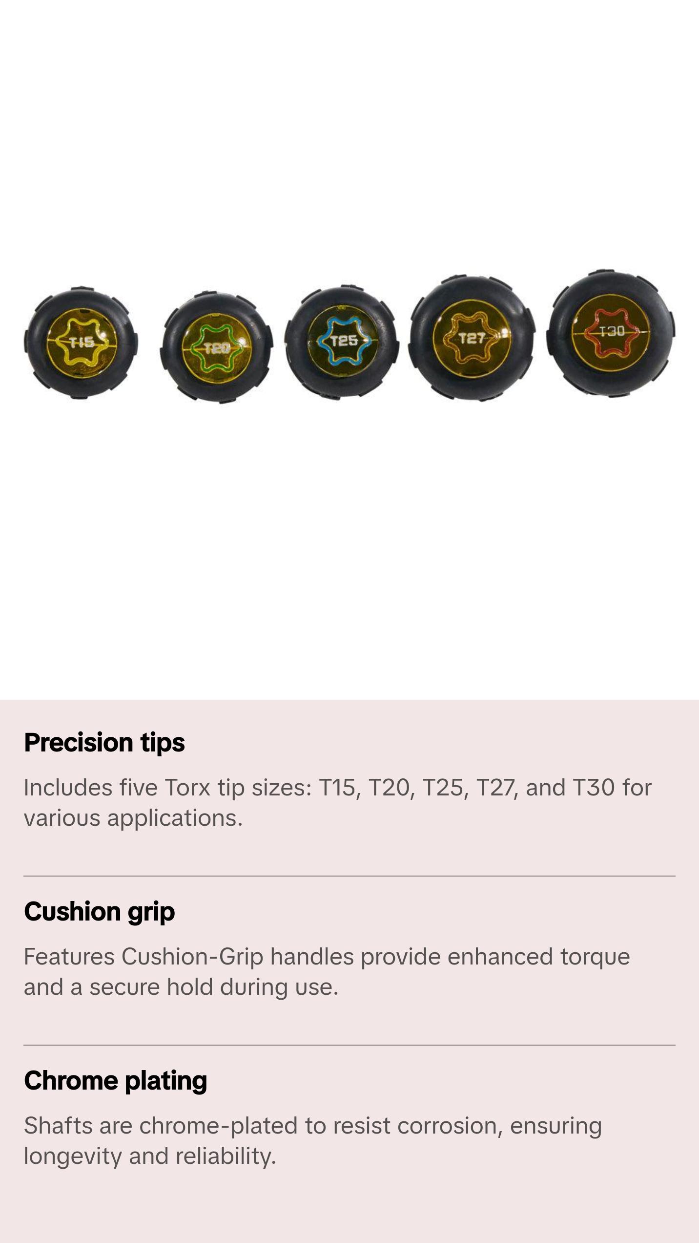 Klein Tools 19555 Screwdriver Set, TORX® Cushion Grip, 5-Piece