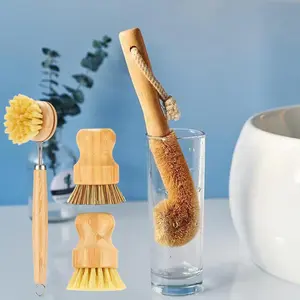 4 PCS Cleaning Brush Long Wooden Handle Cleaning Brush Kitchen Cleaning Brush Set Wooden Dish Brush Kitchen Cleaning Brush Pots Pans Natural Brush Kitchen Tools Suitable for Cleaning Most Tableware Gift