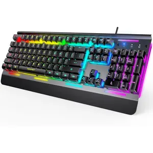 Gaming Keyboard, USB Wired Computer Keyboard, 15-Zone RGB Illumination, IP32 Water Resistance, 25 Anti-ghosting Keys, All-Metal Panel (Whisper Quiet Gaming Switch)