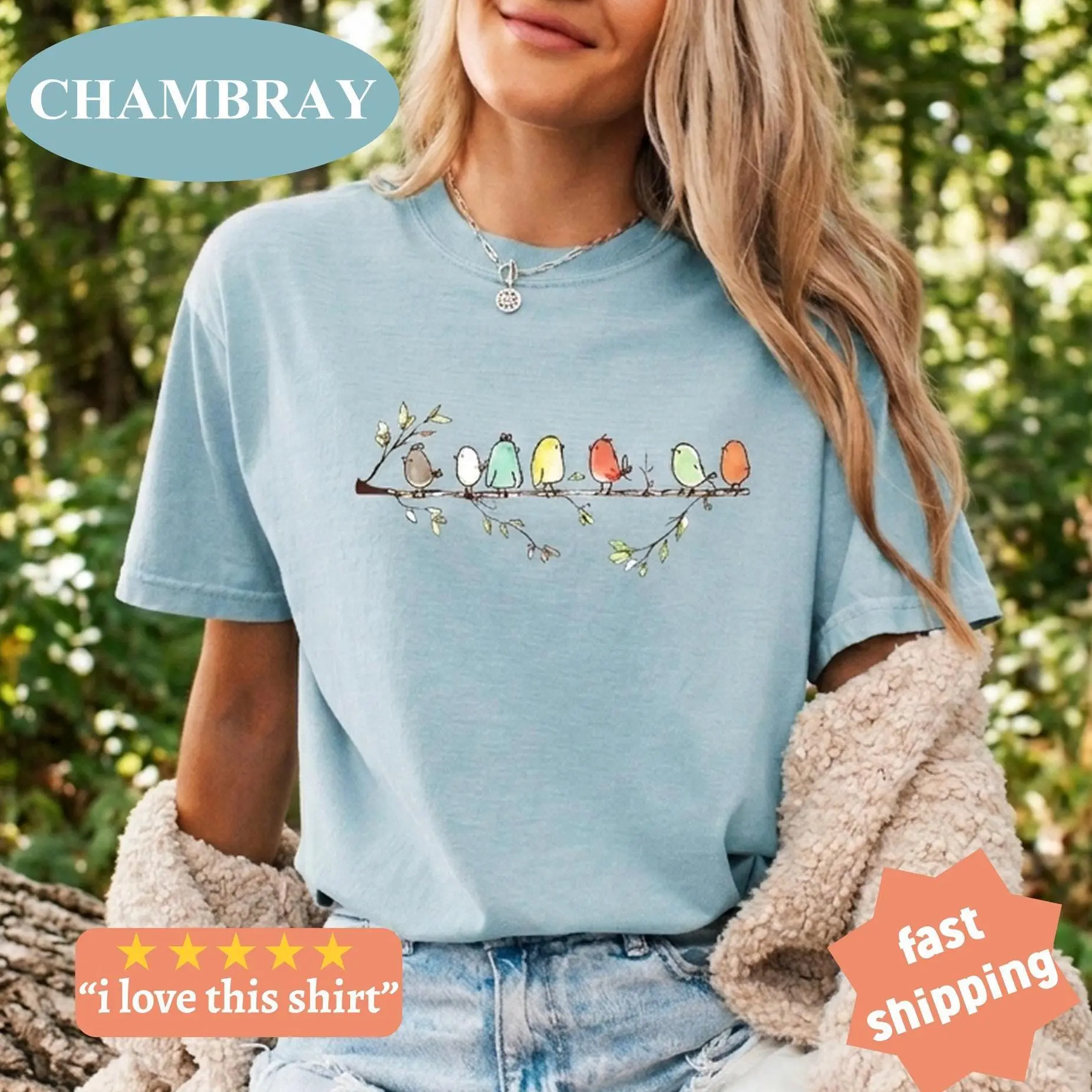 Birdwatching Comfort Colors Shirt Easily Distracted By Birds Cute Bird Tee Bird Lover Gift Birds On A Branch Bird Watcher Gift