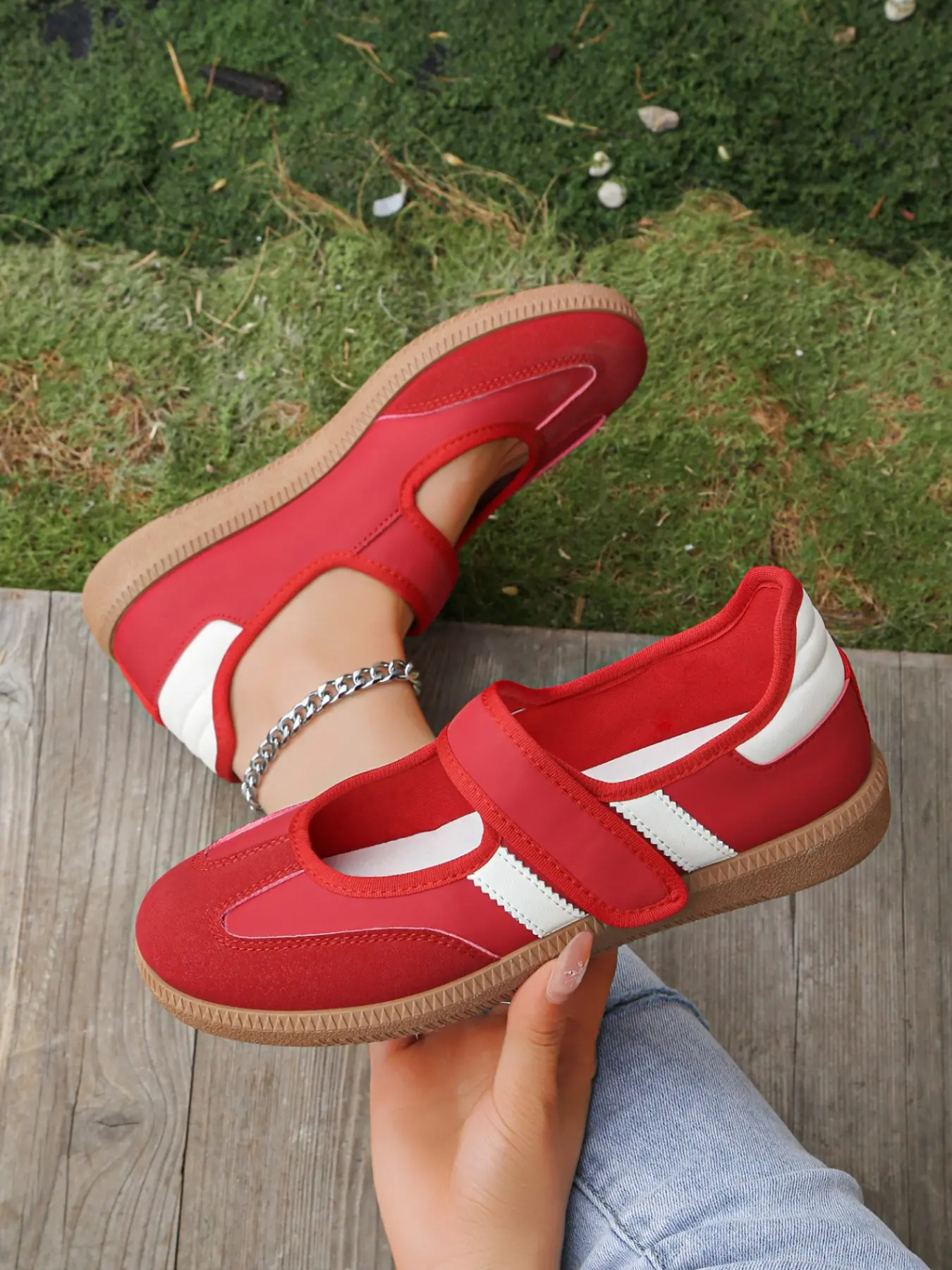 Women's Sport Ballet Flat Shoes, Velcro Closure, Vintage Blue, Comfortable and Fashionable, Ideal for Daily Wear, All Seasons, Flat Casual Shoes, Flat Sole Shoes, Summer Flats