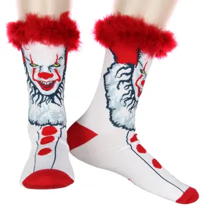 Pennywise Socks IT Horror Movie Pennywise The Dancing Clown Novelty 3D Fuzzy Hair Men's Knit Crew Socks Shoe Size 6-12