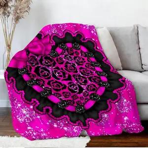 Gothic Romance Heart Pattern Blanket, Stylish Hot Pink and Black Flannel Throw Blanket, Sparkly Decor for Home, Camping, and Office Warmth, Perfect Gift for Gothic and Y2K Aesthetic Lovers!