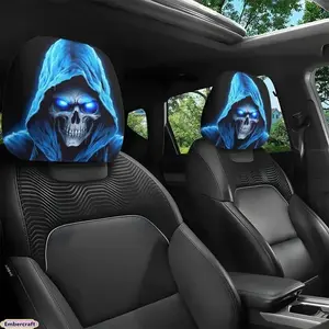Ghost Skull Car Headrest Covers 2 Pack, Halloween Car Interior Decor, Soft Universal Fit Seat Covers, Funny Gothic Car Accessories for Road Trips, Daily Driving & Halloween Style