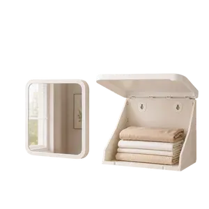 Bathroom Mirror Storage Cabinet, Foldable No-Drill Wall Organizer for Towels, Clothes & Toiletries, Space-Saving Hidden Storage
