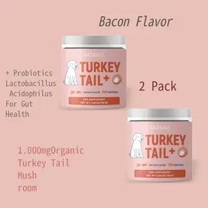 2 Packs GAZIGAZI Turkey Tail+ Dog Supplement - Probiotic Food Topper for Immune Support, Gut Health & Lipomas - Natural Allergy Relief - Bacon Flavor - 100 Servings natural  pet  care pet  health for  all  dogs probiotic chew Multivitamin Supplement Powde