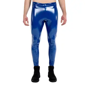Kapow Meggings Billy Blue Vinyl Men’s Leggings with Rear Pockets | Bold Shiny Fashion, Festival & Streetwear Gym Tights Clothes Gym Sportswear Bottoms