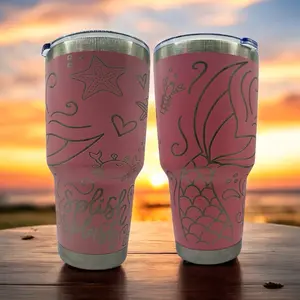 30oz Custom Laser Engraved Tumbler Full Wrap Splish Splash Mermaid Tail - Drinkware - Bottle - Reusable Mug