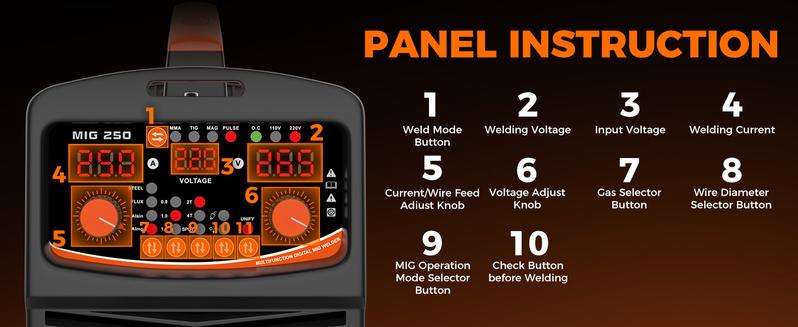 FEIFANKE MIG250A Welder with 110/220v smart conversion, 6-IN-1(MMA/LIFT TIG/FLUX CORE MIG CAS MIG/PLUSE MIG/SPOT welding) welder machine, LED Display Digital welder,Includes 3 Spools of Welding Wire,  for Professional and DIY Welding Projects