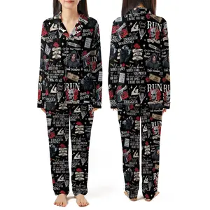 Gothic Horror Pajama Set for Women – Spooky Halloween Sleepwear & Loungewear, Dark Print 2-Piece Nightwear Gift