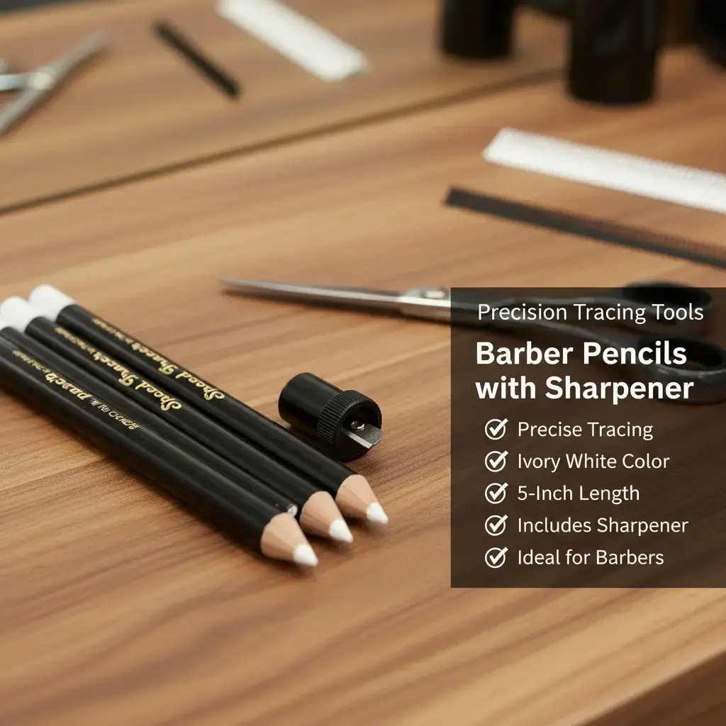 Ivory White Speed Tracer Barber Pencils  (4 Pack) + Sharpener for Accurate Beard & Hairline Tracing 5-inch Pencils with Sharpener for Barbers and Stylists