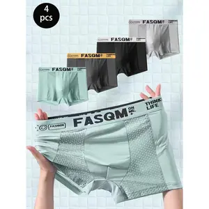 4pcs/Pack Men's Mesh Breathable Underwear Briefs, Ice Silk Lightweight