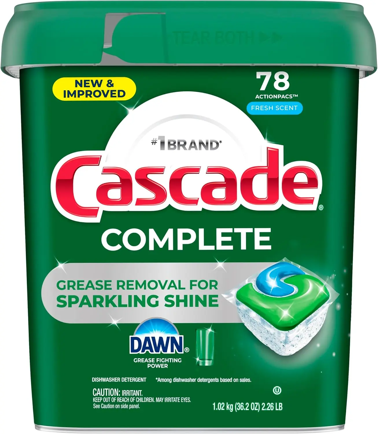 Cascade Complete Dishwasher Pods - Fresh Scent ActionPacs, Dishwasher Detergent, Dishwasher Soap, Detergent Pods, 78 Count