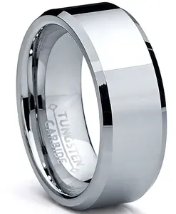 Men's High Polish Beveled Edge Tungsten Carbide Ring sizes 5 to 15