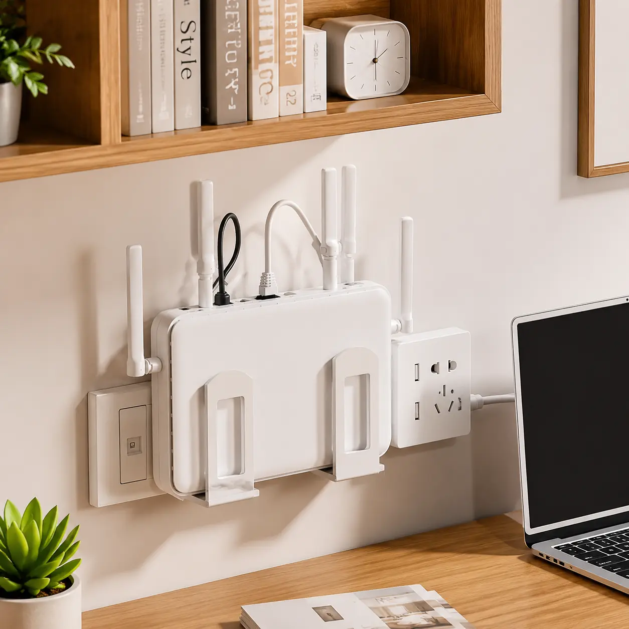 1 Count, Self-adhesive No-punch Wall Mount Holder, Suitable for Router Power Strip and Small Household Electronics to Organize Wall Storage Space