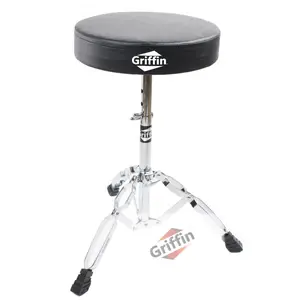 Drum Throne Stand by GRIFFIN | Padded Drummer’s Seat | Comfortable Drum Set Percussion Chair for Adults | Professional Musicians Guitar Stool Double Braced Hardware for Practice with Adjustable Height