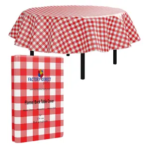 Red Gingham Flannel Backed Plastic Table Cover 70 In. Round