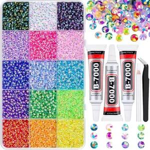 Vibrant Gems 18000Pcs 3mm Resin Rhinestones with Tweezers & Glue for Crafting Multicolor AB Coated Crystals DIY Tools for Tumblers Shoes Fabric Nail Art