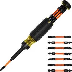 15-in-1 Multi-Bit Ratcheting Screwdriver, Impact-Rated, 7 Double-Ended Torsion Zone Tips, 1/4-Inch Nut Driver,