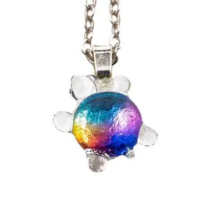 Color‑Shifting Dichroic Turtle Necklace – Handmade Glass Pendant with 18″ Sterling Chain, Ocean Glow Jewelry from The Mars Glass
