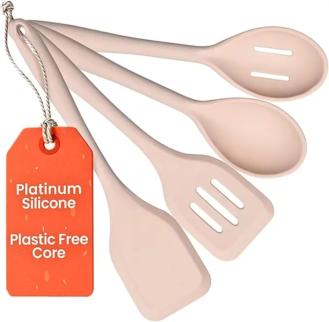 Ziruma 4-Piece Silicone Cooking Utensils – Platinum Silicone, Stainless Steel Core, Heat Resistant & Non-Stick Safe