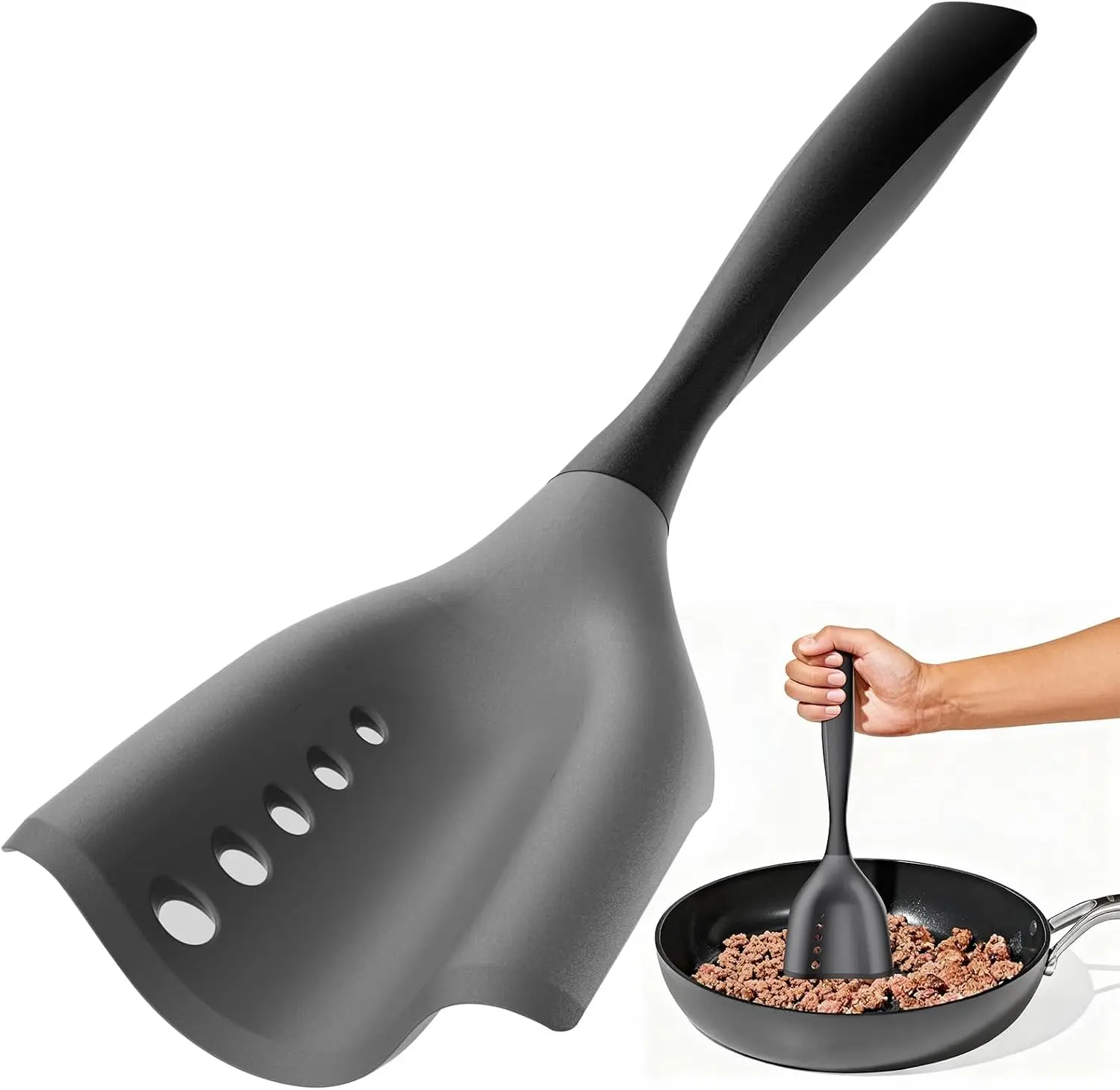 Nylon Reusable Meat Chopper Spatula Kitchen Utensil - Ground Beef Chopper, Hamburger Smasher, Potato Masher, Heat-Resistant Non-Stick Tool, Black