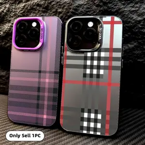 Tartan Plaid Pattern Phone Case Shockproof Matte Laser Aurora Phone Case for iPhone 17 16 15 14 13 12 Pro Max Air | Smooth Matte Texture | Durable Scratch Resistant Anti-Drop Anti-Fingerprint Cover