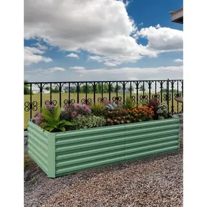 180cm/240cm Galvanized Raised Garden Bed, 24" Tall Metal Garden Boxes, Rust-Resistant Raised Beds for Gardening, Outdoor Planter Raised Beds for Flowers, Herbs, Vegetables