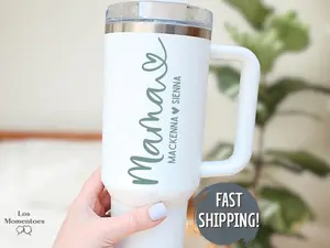 40oz Stainless Steel Double Wall Insulated Water Bottle with Handle and Lid - Customizable for Mamas, Kids’ Names; Insulation-Focused Custom Gifts for Mother’s Day, Family Name Drinkware