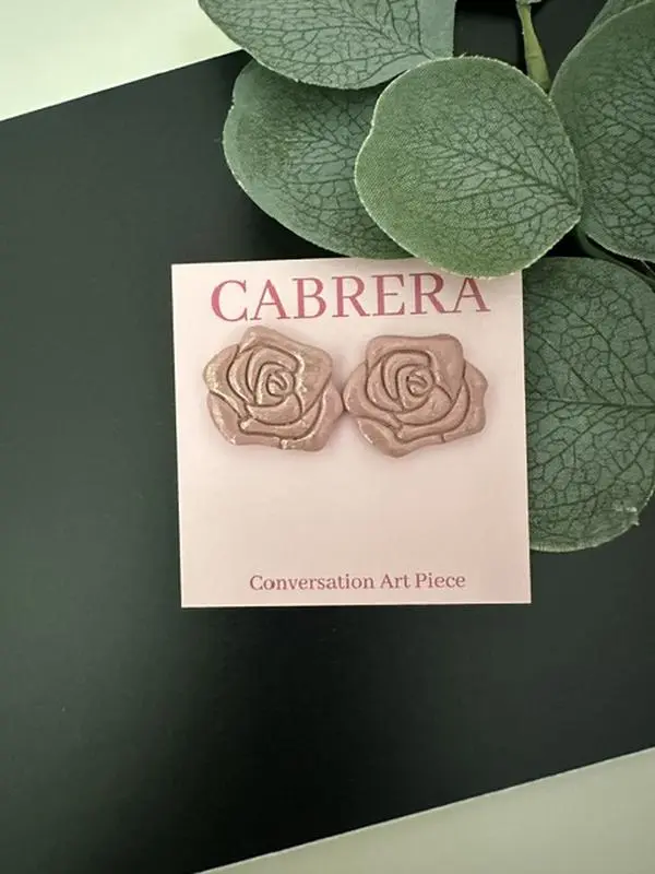 Pink Glitter Rose Handmade Polymer Clay Dangle Earrings, Lightweight Statement Earrings for Women