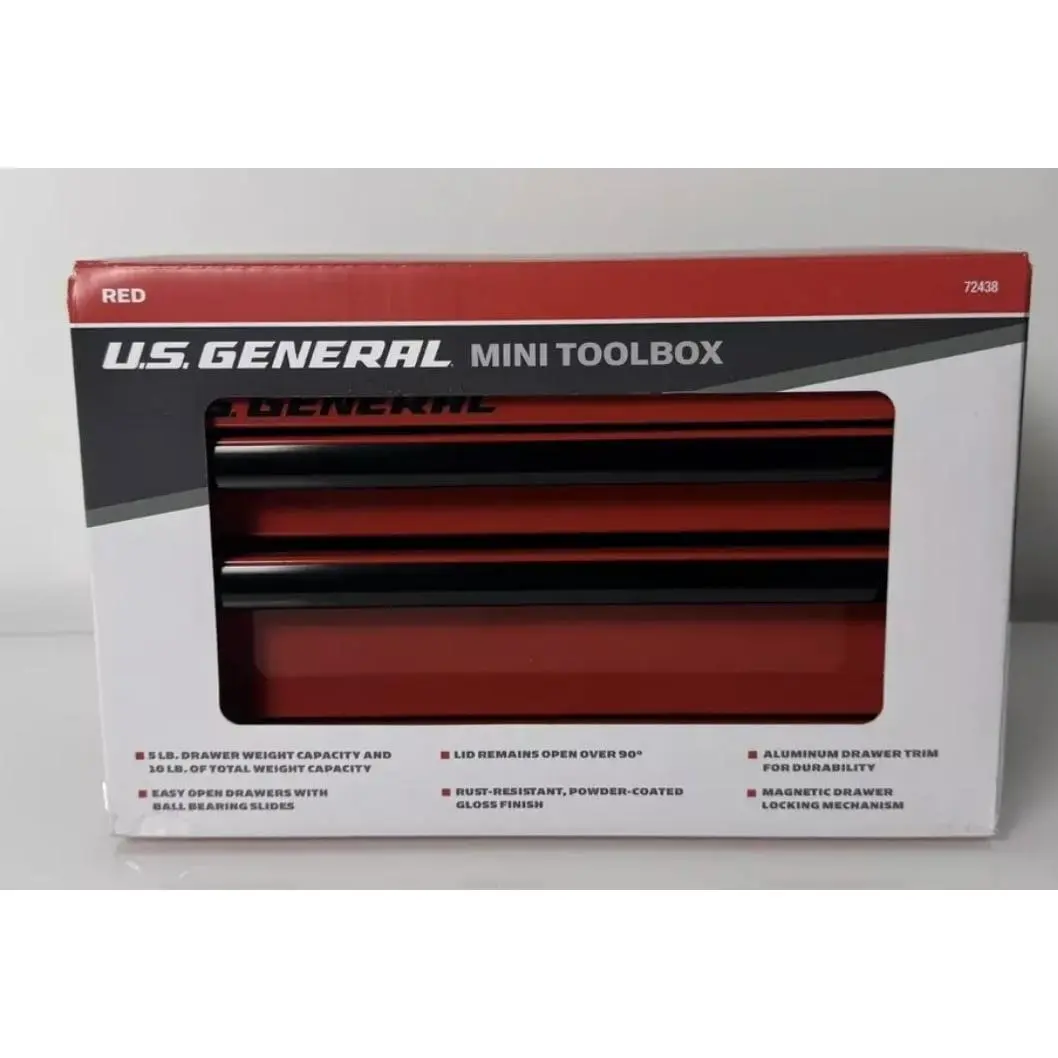 U.S. GENERAL Mini Steel Toolbox Red