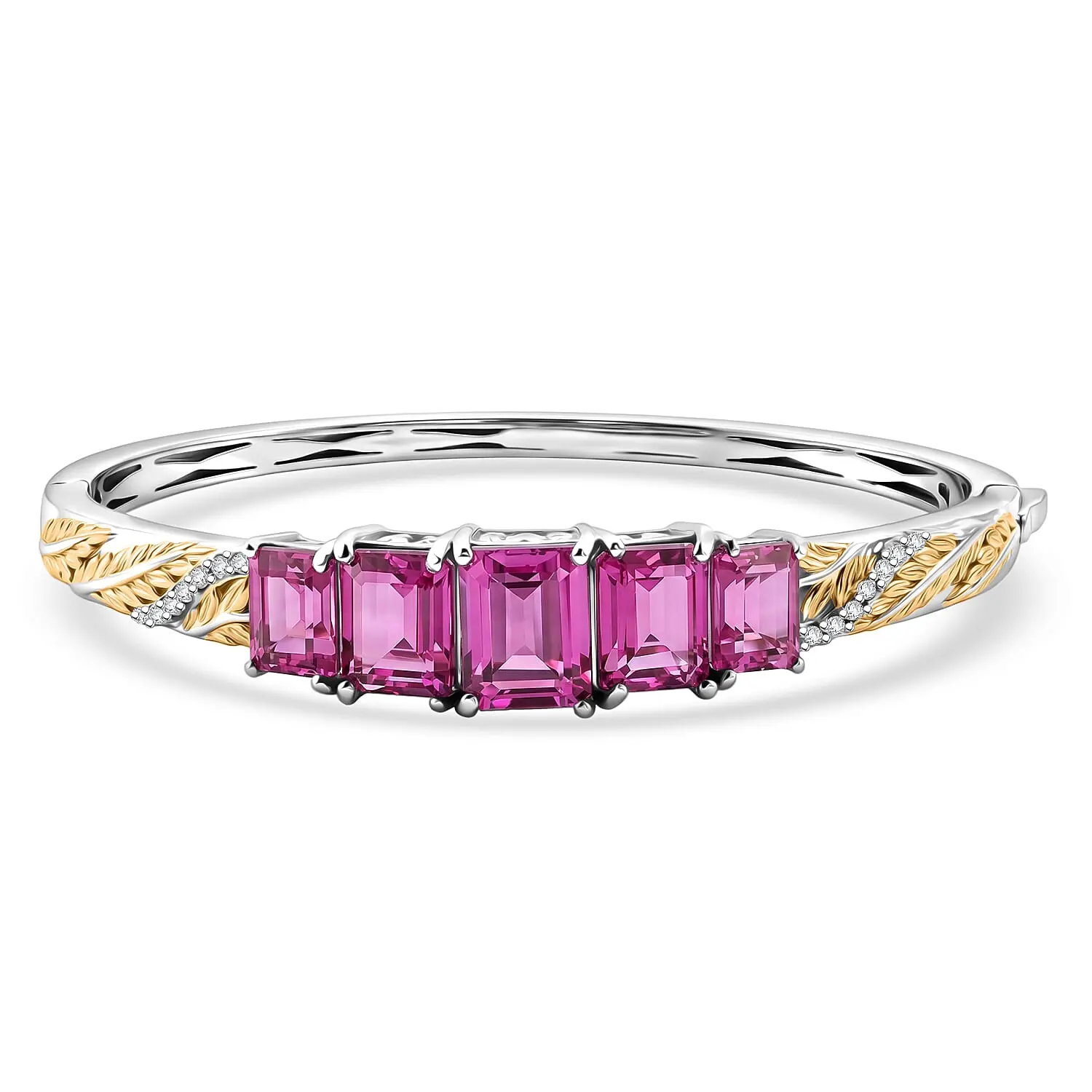 EverTrue African Lilac Quartz, White Zircon Bangle in 18K YG Plated and Platinum Bond (6.50 In) 12.75 ctw