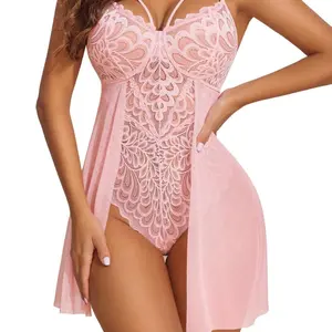 Women's Nightgowns Lingerie Womens Lace Bodysuit Teddy Chemise Sexy Nighty Mesh Sleepwear