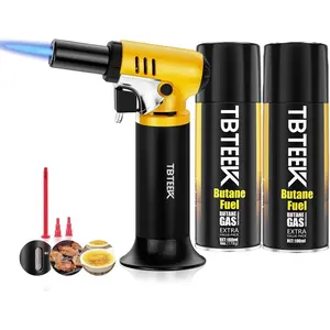 with Butane Included, One-hand Cooking Lighter with Butane Refill for BBQ, Baking, Brulee Creme and Soldering(2 Can)