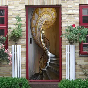 2pcs   European Retro Luxury Gold Carved Spiral Staircase Wall Sticker Living Room Entrance Background Wall Decor Self Adhesive Removable Stereo Wallpaper Home Art Mural Decal  Collage Self-Adhesive