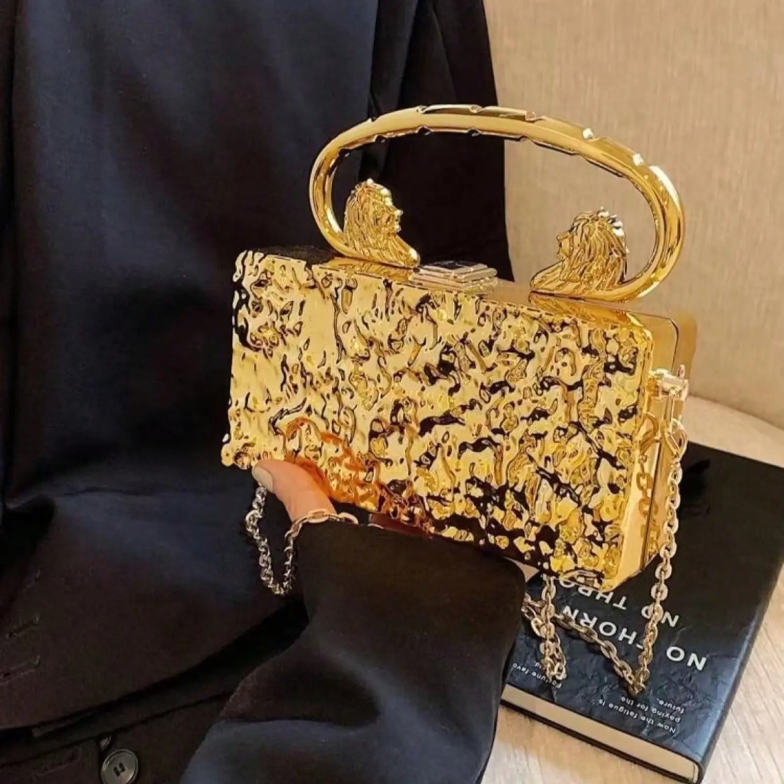 Niche Design Acrylic Box Chain Bag Evening Bag Clutch Purse New European and American Fashion Ice Crack Personalized Hand-Held Crossbody Women's Shoulder Bag