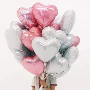 25pcs Heart Foil Balloons Pink White 18" for Birthday Party Decorations, Wedding Decor, Ballooning Balloon,Valentine's Day Balloon