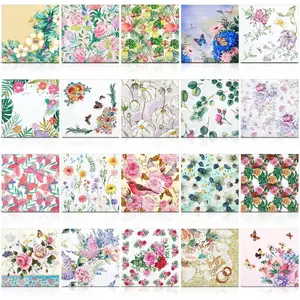 20 Pack Decoupage Floral Napkins Flower Cocktail Decorative Paper Napkins for Valentine's Day Birthday Party, 20 Styles Each 6.5 Inches(Style 1)