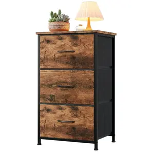 Garvee Space-saving 3-drawer dresser with removable fabric drawers – Versatile storage cabinet with wood look for bedroom, hallway, living room – Easy assembly – Retro color +