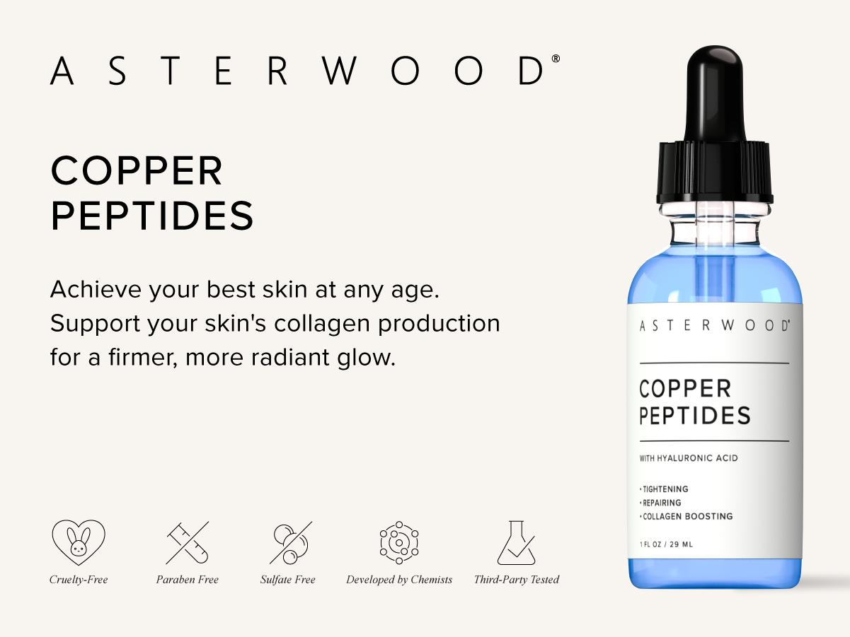 GHK-Cu Peptides Serum, Copper Peptides Serum for Face - Tightening, Repairing, Collagen Boosting - with Hyaluronic Acid - Fragrance-Free