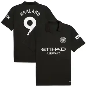 Unisex Soccer Manchester City Team Erling Haaland Champions Language 2025/26 Away Replica Player Jersey - Black