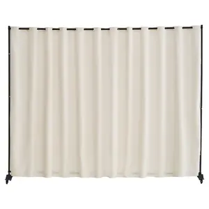 Portable Panel Room Divider with Wheels - Curtain Divider Stand, Freestanding Privacy Screen for Office, Bedroom, Beige