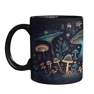 Magic Mushroom Mug, Black Mushroom Coffee Cup, Novelty Coffee Mugs, Cute Ceramic Drinkware Classic Printed Reusable Washable