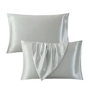 Set of 2 solid-color satin pillowcases, modern and minimalist, soft and comfortable bedding perfect for home bedrooms and dorm rooms. These cool, silky-satin pillowcases are a carefully curated must-have—sold without filling.