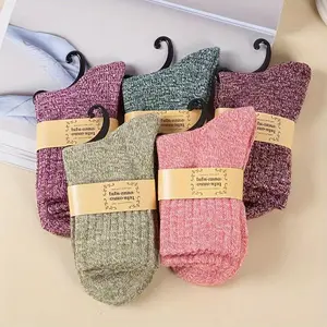 5 Pairs women's snow pattern winter socks ethnic thick knit short style solid color soft cozy fabric sweat and odor control great for daily outdoor wear